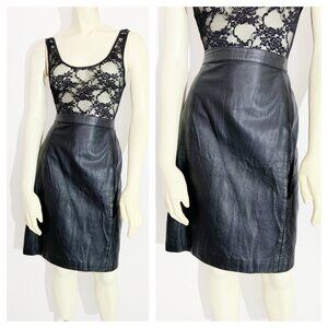 Vintage Black Leather Skirt / size 26 inch waist/ size Small